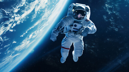 A depiction of an astronaut in spacewalk.