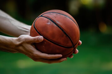 Basketball player holds the ball