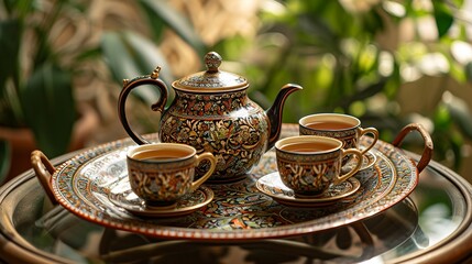 Fototapeta premium Traditional Moroccan tea set with decorative teapot