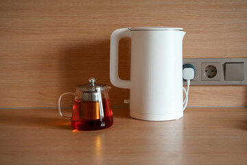 White electric kettle in the kitchen
