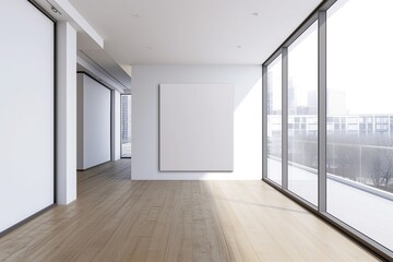 Obraz premium Large blank white painting on the wall in a minimalist room