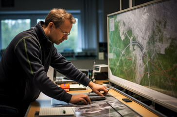 Geographic Information System Specialist Analyzing Data - obrazy, fototapety, plakaty