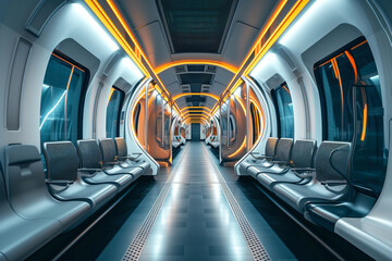 Metro subway train with modern futuristic interior cabin AI Generative