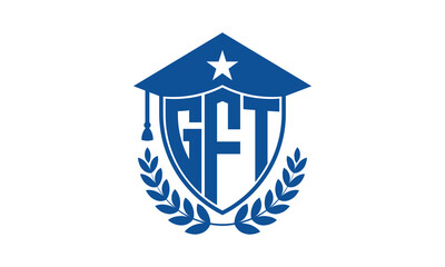 GFT three letter iconic academic logo design vector template. monogram, abstract, school, college, university, graduation cap symbol logo, shield, model, institute, educational, coaching canter, tech