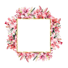 Pink Lily Watercolor Border Frame