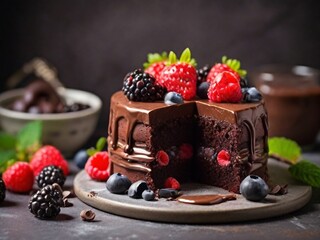 cake with strawberries and berries