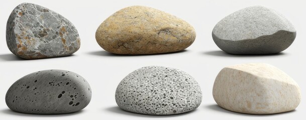 Fototapeta na wymiar Collection of big rock stones isolated on transparent background. Realistic 3D render