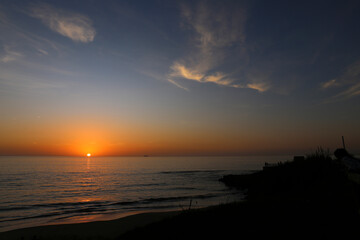 Sunset on the beach in Puerto de Santa Maria city, Cadiz