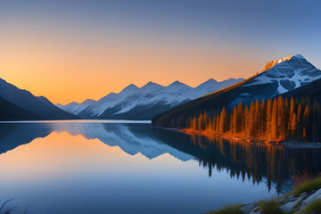Fototapeta na wymiar Mountain lake at sunrise
