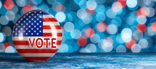 Vibrant  vote  text over blurred usa flag background with copy space for text placement - obrazy, fototapety, plakaty
