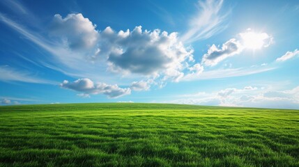 cinematic eye catching view green field and blue sky generated by ai