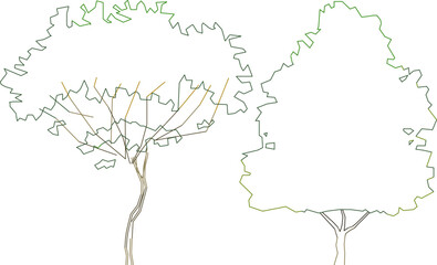 vector illustration design, collection of simple tree plant sketches 