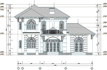 Sketch vector illustration design engineering drawing architectural engineering building old house classic vintage colonial mediterranean