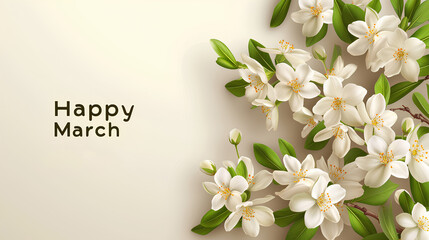 Fototapeta premium Congratulations, a postcard from March 8th on a bright spring floral background.