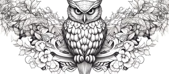 Papier Peint photo Dessins animés de hibou black and white engrave isolated owl