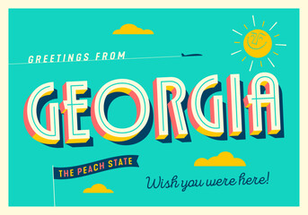 Greetings from Georgia, USA - The Peach State - Touristic Postcard. - obrazy, fototapety, plakaty