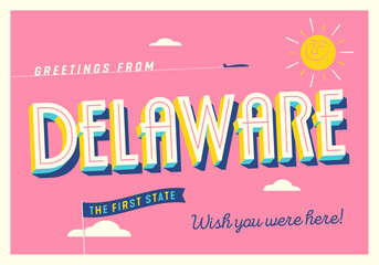 Greetings from Delaware, USA - The First State - Touristic Postcard.