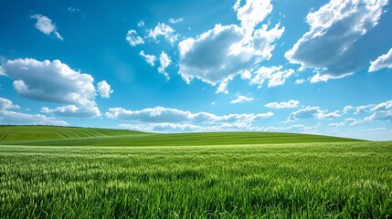 Obraz premium cinematic eye catching view green field and blue sky generated by ai