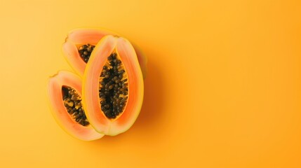 A single papaya fruit, pastel orange background - obrazy, fototapety, plakaty