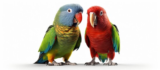 Pair of Colorful Sun Conure, beautiful yellow parrot birds isolated on white background