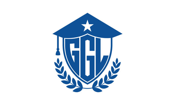 GGL three letter iconic academic logo design vector template. monogram, abstract, school, college, university, graduation cap symbol logo, shield, model, institute, educational, coaching canter, tech