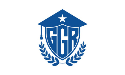 GGR three letter iconic academic logo design vector template. monogram, abstract, school, college, university, graduation cap symbol logo, shield, model, institute, educational, coaching canter, tech