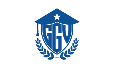 GGV three letter iconic academic logo design vector template. monogram, abstract, school, college, university, graduation cap symbol logo, shield, model, institute, educational, coaching canter, tech