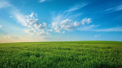 Obraz premium cinematic eye catching view green field and blue sky generated by ai