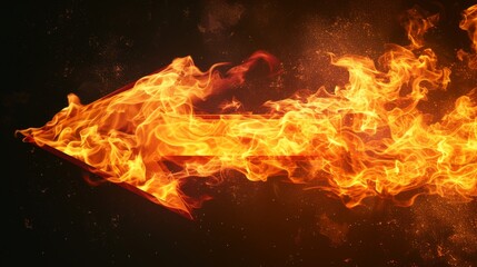 Fire in form of arrow. Fire flame on black background. Hot direction icon
