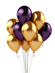 gold and purple balloons isolated