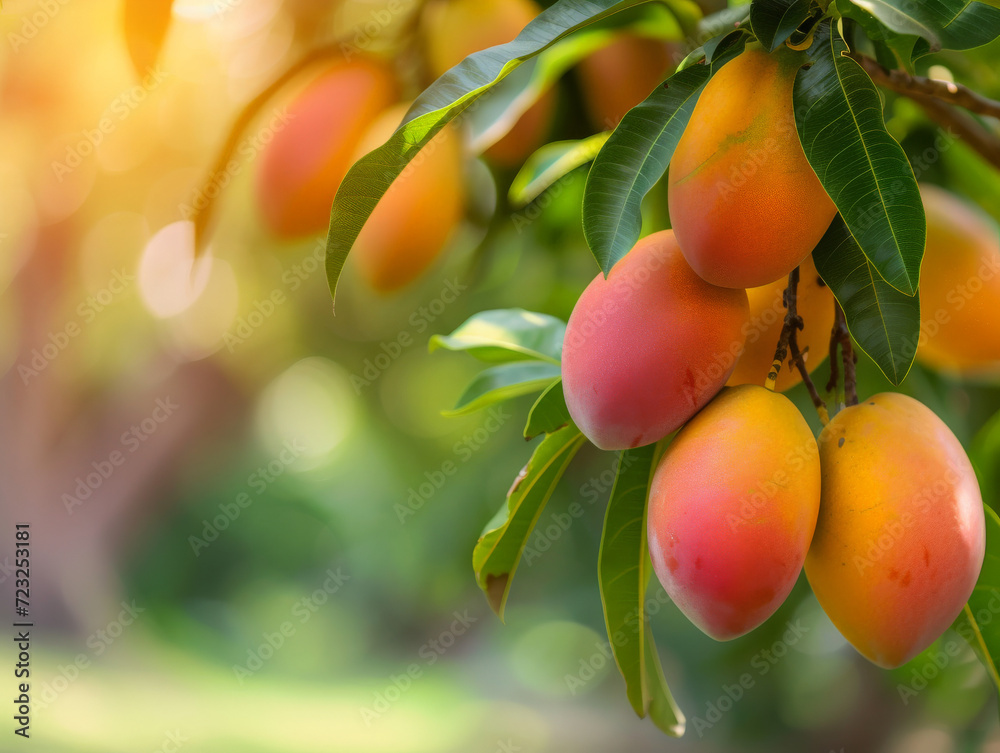 Canvas Prints Ripe mangoes dangling on the tree, ready for the picking.