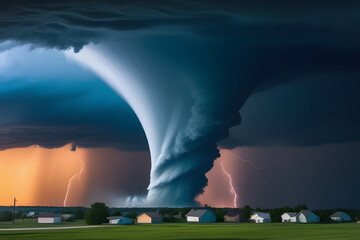 Tornadoes and lightning. Bad weather, disasters. 