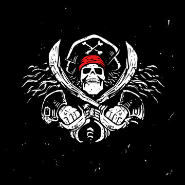 Pirate skull with two swords vector illustration