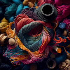 Colored natural sewing threads of different colors. Sewing accessories.