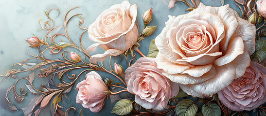 Różowe kwiaty, tło kwiatowe, trójwymiarowy wzór	 - obrazy, fototapety, plakaty