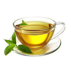 Cup of tea with green tea leaves isolated on transparent background.