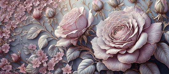 Różowe kwiaty, tło kwiatowe, trójwymiarowy wzór	