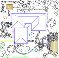 Vector sketch illustration of technical design drawing for site plan layout of garden in home yard