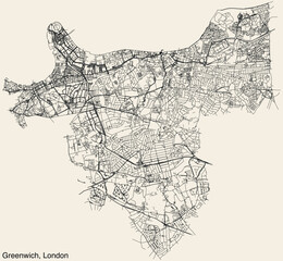 Street roads map of the BOROUGH OF GREENWICH, LONDON