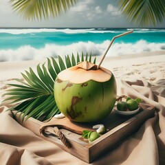 coconut cocktail on beach