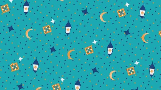 Ramadan background in blue, cyan and yellow color on a seamless loop. Perfect for Ramadan, religious, traditional, Muslim and holiday videos.
