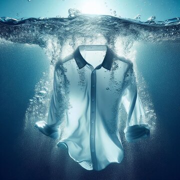 Camisa branca com gravata mergulhada na água, execelente para propaganda de lava roupas e sabão
