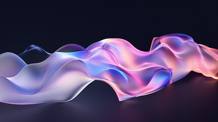 abstract wave-shaped shape with iridescent gradient on dark background for background