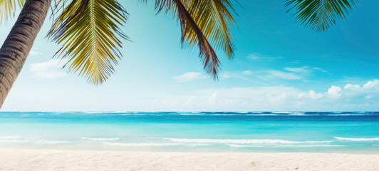 Fototapeta na wymiar Tropical Beach Paradise with Palm and Azure Ocean