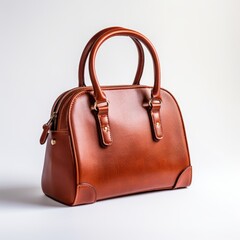 Women's Bag with Leather-colored Printed Strap on White