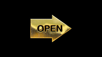 Open gold sign icon isolated on black background cut out