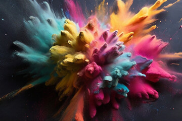 GENERATIVE AI, colorful powder explosions isolated on black background