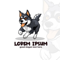 Cute siberian dog mascot logo design, Cute siberian dog cartoon illustration with outline style