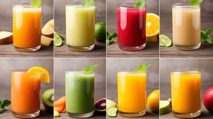 Squeezed natural juices collage