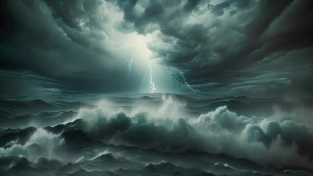 Oceanic Chaos: Nighttime Thunder. Generative ai